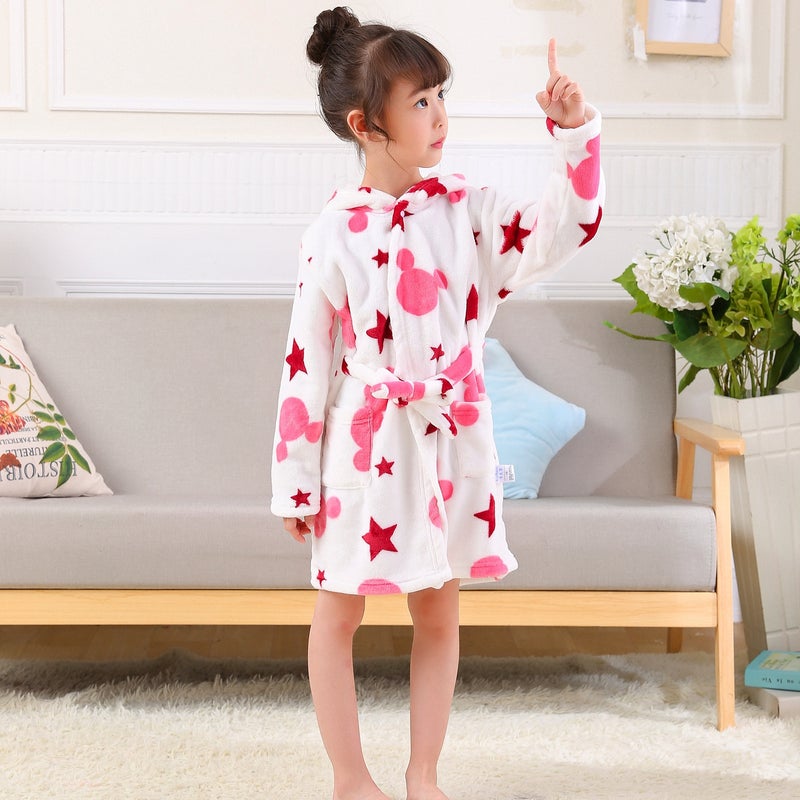 Children'S Nightgown Boys And Girls Baby Spring Autumn Winter Bathrobe Pajamas Cartoon Flannel Hooded Children'S Clothing Home Clothing - Image 1